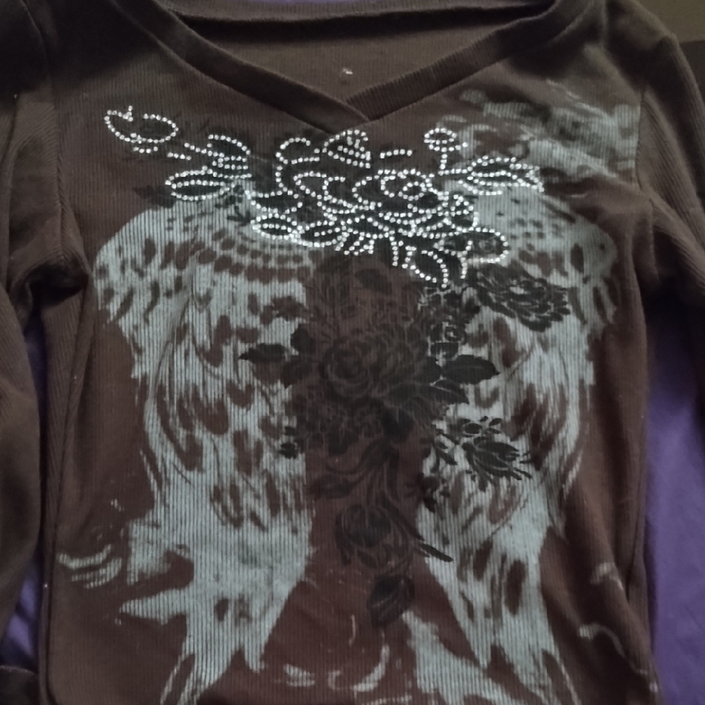 Brown Cropped Shirt with Floral Design